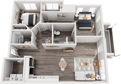 a 2400 sq ft apartment with a bedroom and a living room